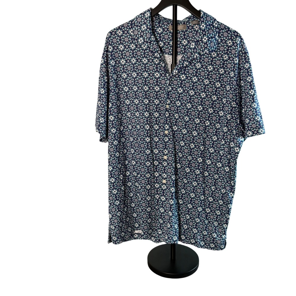 Daniel Cremieux Signature Collection Mens XXL Blue Floral Geometric Cotton Shirt